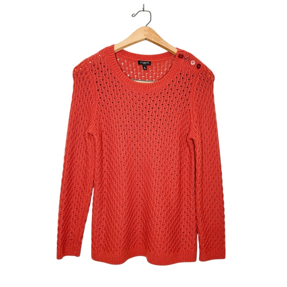 Talbots Rusty Orange Open Knit Lambswool Blend Sweater‎ Petite Small SP